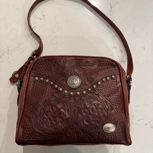 American West hand-tooled leather shoulder bag